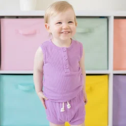 Outlet Kyte Baby Ribbed Henley Tank Set in Poi