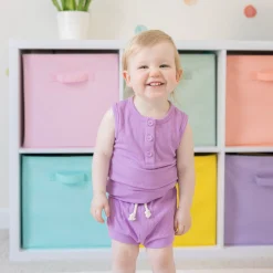 Outlet Kyte Baby Ribbed Henley Tank Set in Poi