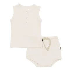 Hot Kyte Baby Ribbed Henley Tank Set in Oat