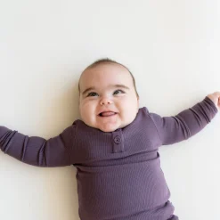 New Kyte Baby Ribbed Infant Henley Set in Currant
