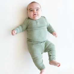 Discount Kyte Baby Ribbed Infant Henley Set in Thyme