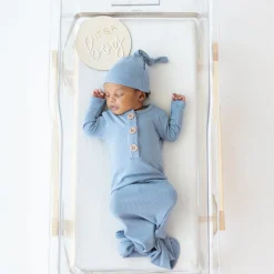 Hot Kyte Baby Ribbed Knotted Gown with Hat Set in Slate