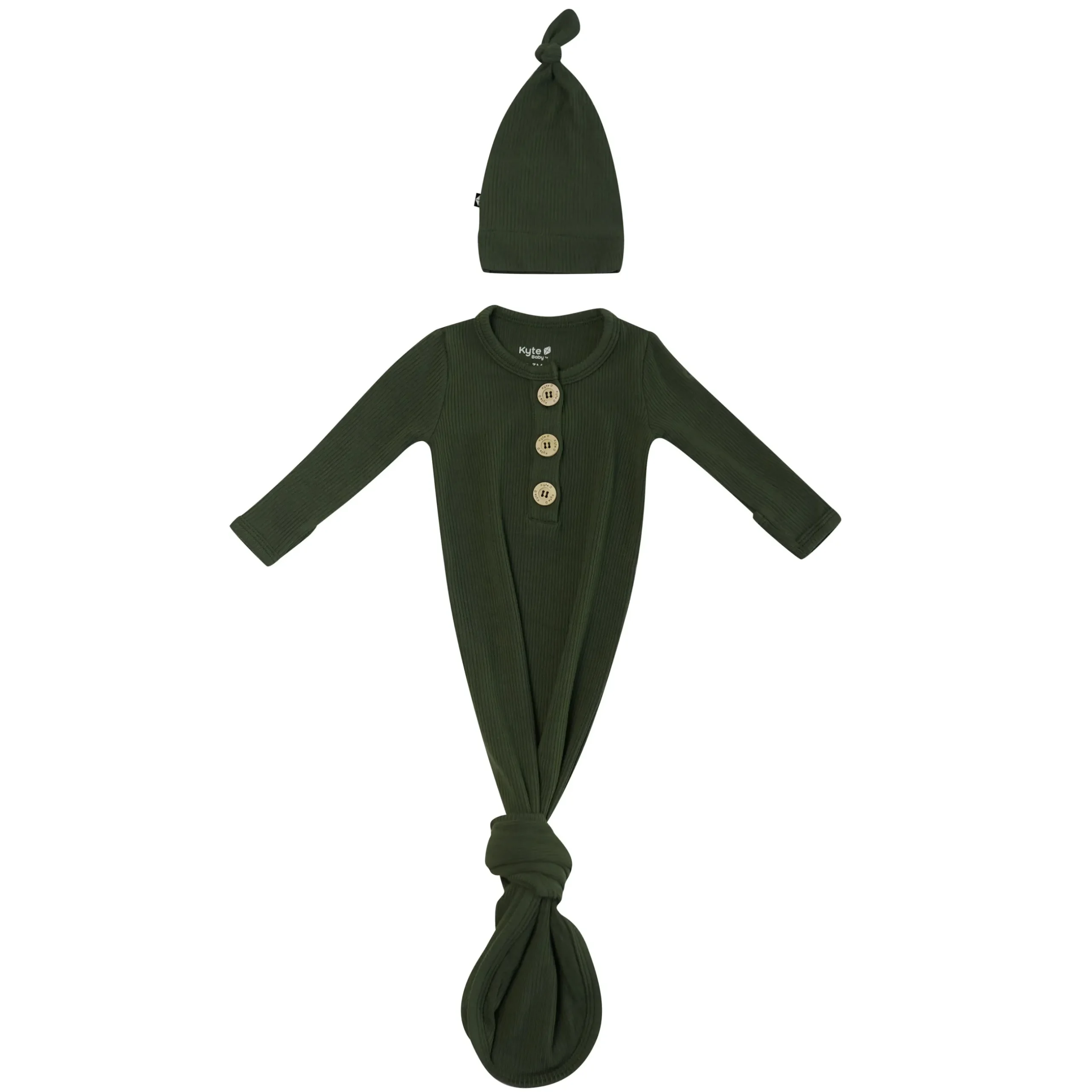 Clearance Kyte Baby Ribbed Knotted Gown with Hat Set in Fir