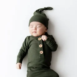 Clearance Kyte Baby Ribbed Knotted Gown with Hat Set in Fir
