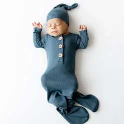 Hot Kyte Baby Ribbed Knotted Gown with Hat Set in Atlantic