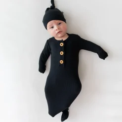 Outlet Kyte Baby Ribbed Knotted Gown with Hat Set in Midnight
