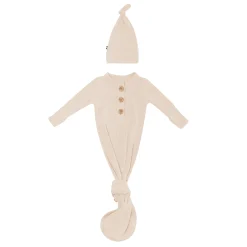 Outlet Kyte Baby Ribbed Knotted Gown with Hat Set in Bisque