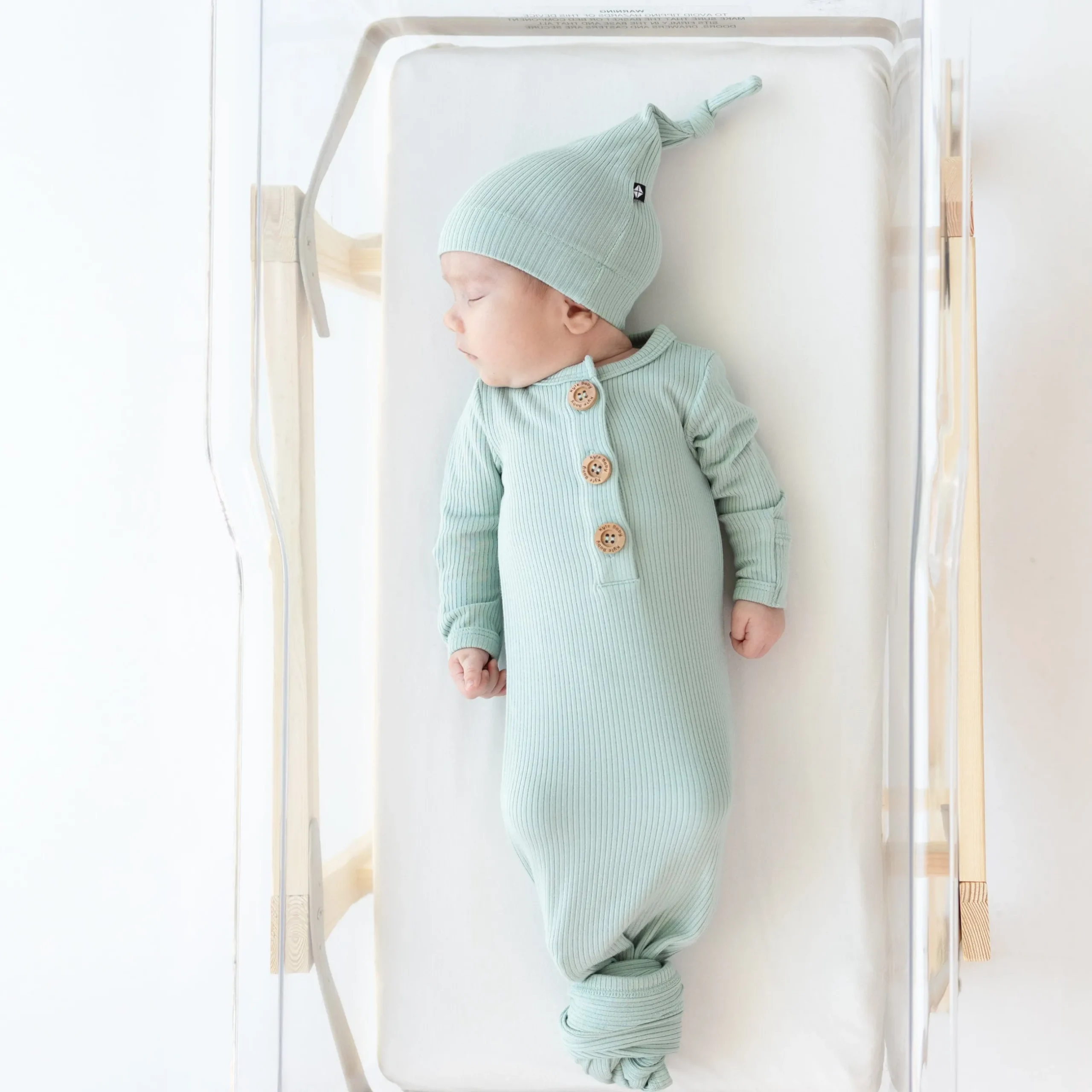 Kyte Baby Ribbed Knotted Gown with Hat Set in Sage