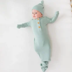 Kyte Baby Ribbed Knotted Gown with Hat Set in Sage