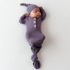 Discount Kyte Baby Ribbed Knotted Gown with Hat Set in Currant