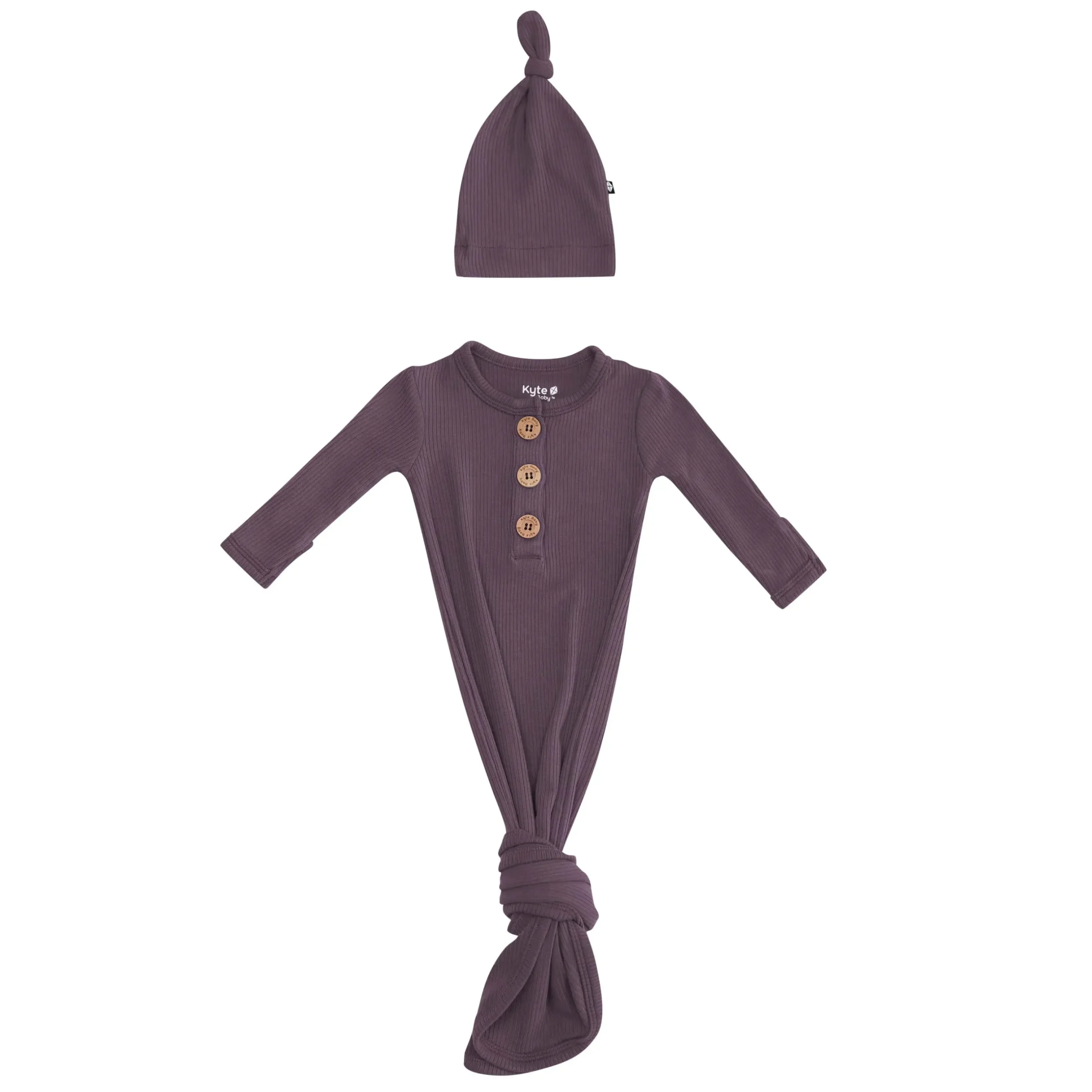 Discount Kyte Baby Ribbed Knotted Gown with Hat Set in Currant