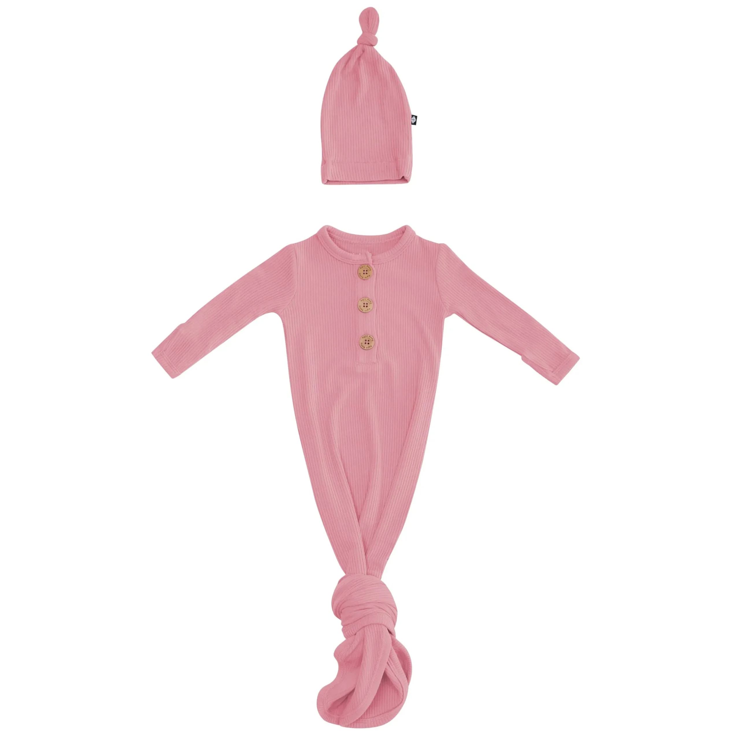Best Kyte Baby Ribbed Knotted Gown with Hat Set in Apple Blossom