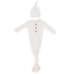 Clearance Kyte Baby Ribbed Knotted Gown with Hat Set in Oat