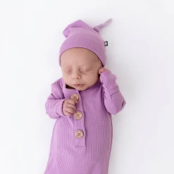 Online Kyte Baby Ribbed Knotted Gown with Hat Set in Poi