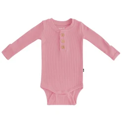 Best Kyte Baby Ribbed Long Sleeve Henley Bodysuit in Apple Blossom