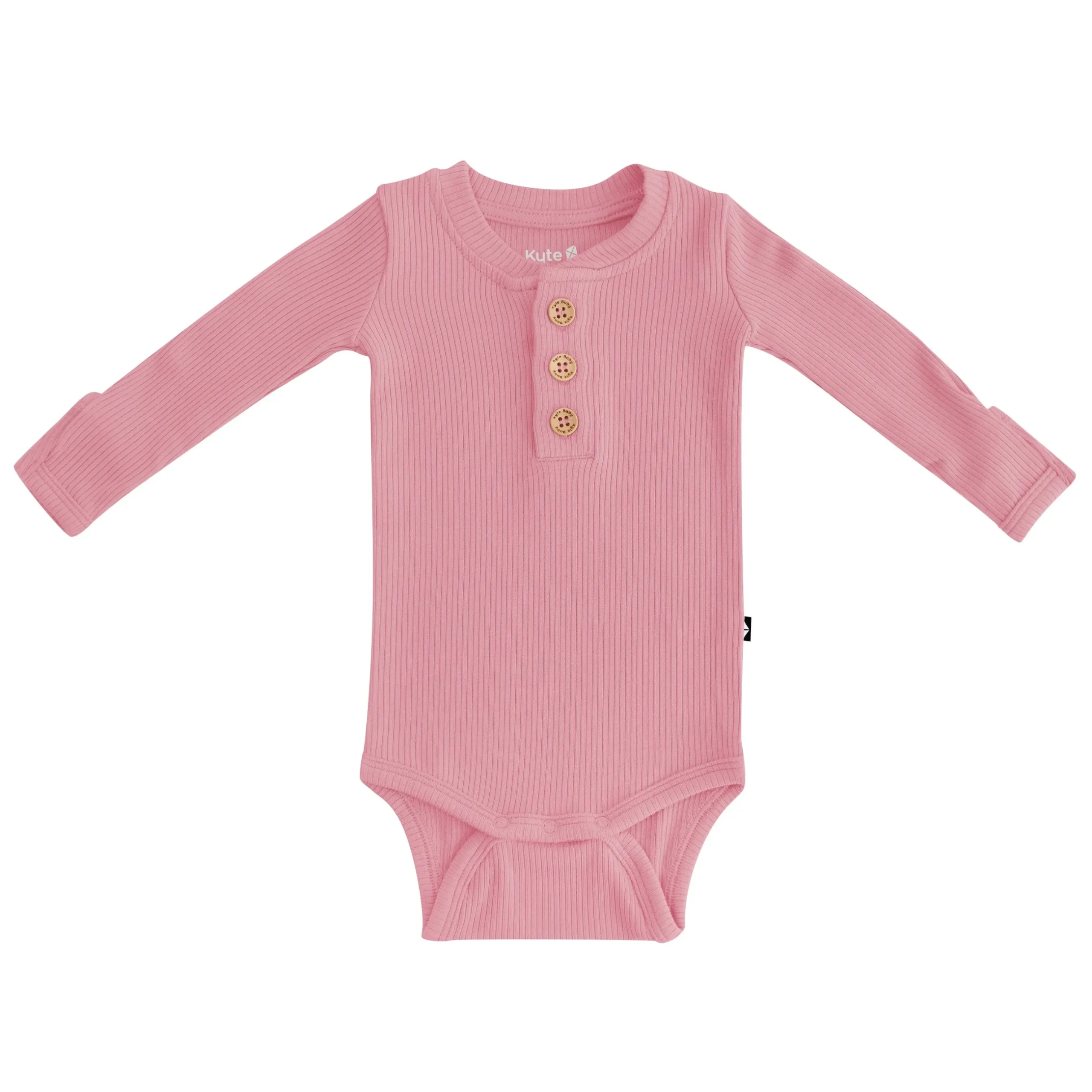 Best Kyte Baby Ribbed Long Sleeve Henley Bodysuit in Apple Blossom