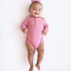 Best Kyte Baby Ribbed Long Sleeve Henley Bodysuit in Apple Blossom