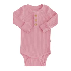 Best Kyte Baby Ribbed Long Sleeve Henley Bodysuit in Apple Blossom