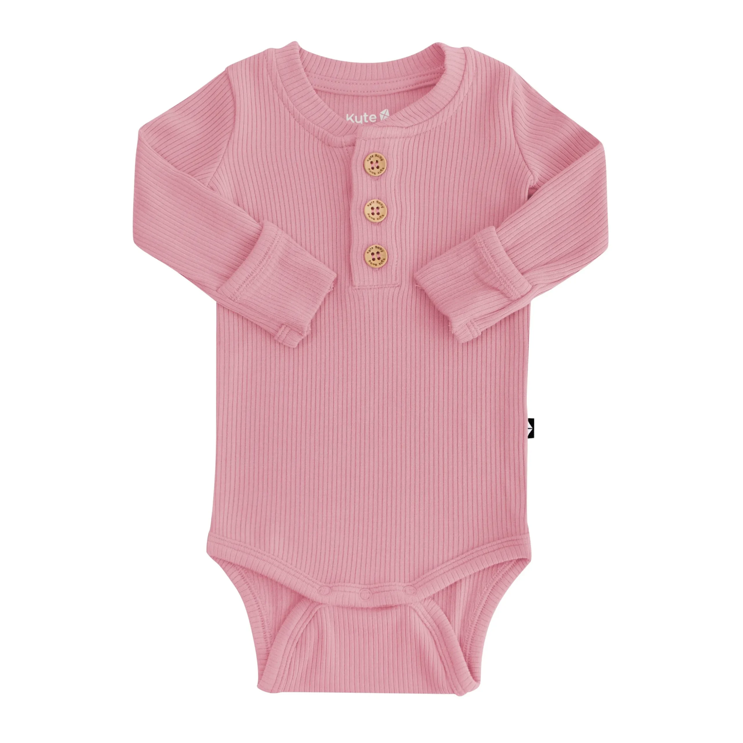 Best Kyte Baby Ribbed Long Sleeve Henley Bodysuit in Apple Blossom