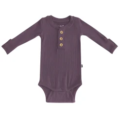 New Kyte Baby Ribbed Long Sleeve Henley Bodysuit in Currant