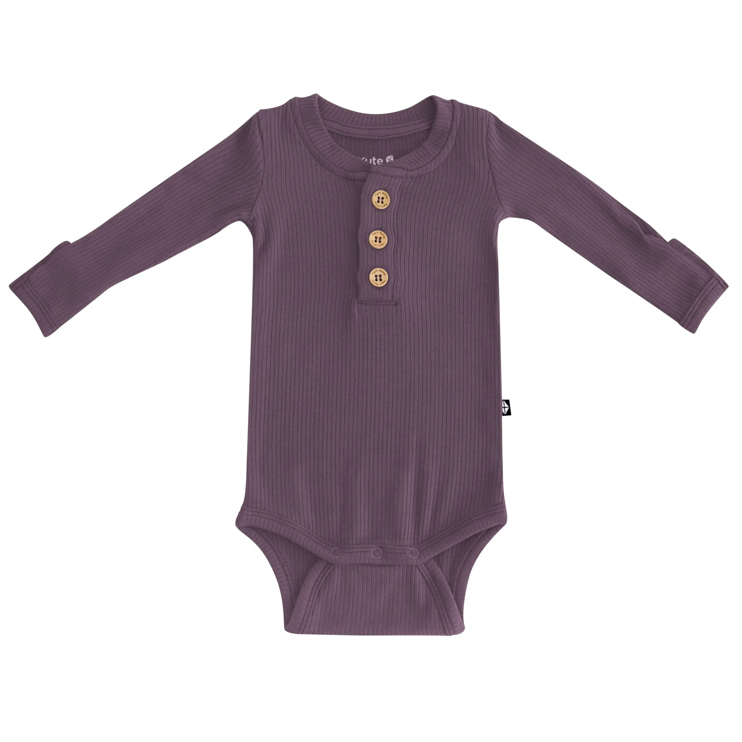 New Kyte Baby Ribbed Long Sleeve Henley Bodysuit in Currant