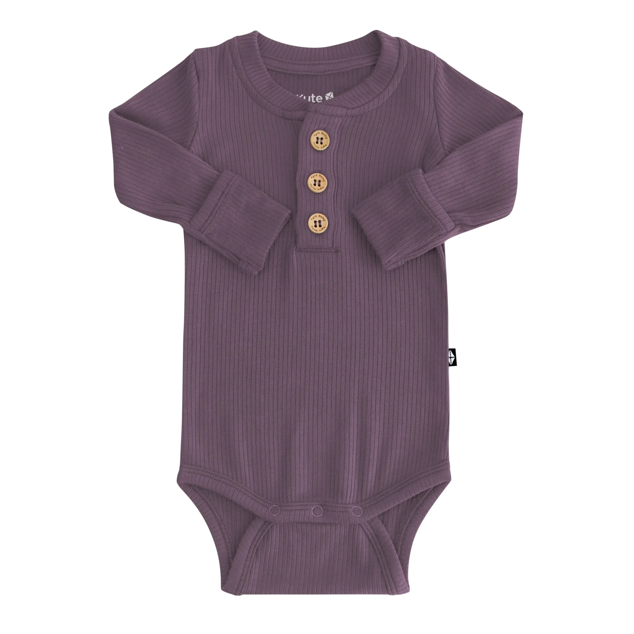 New Kyte Baby Ribbed Long Sleeve Henley Bodysuit in Currant