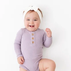Hot Kyte Baby Ribbed Long Sleeve Henley Bodysuit in Taro