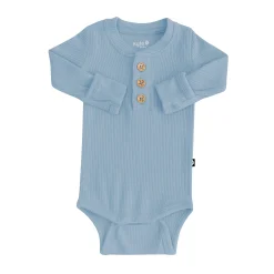 Discount Kyte Baby Ribbed Long Sleeve Henley Bodysuit in Slate