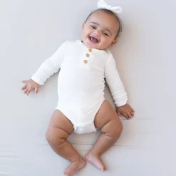 Clearance Kyte Baby Ribbed Long Sleeve Henley Bodysuit in Cloud