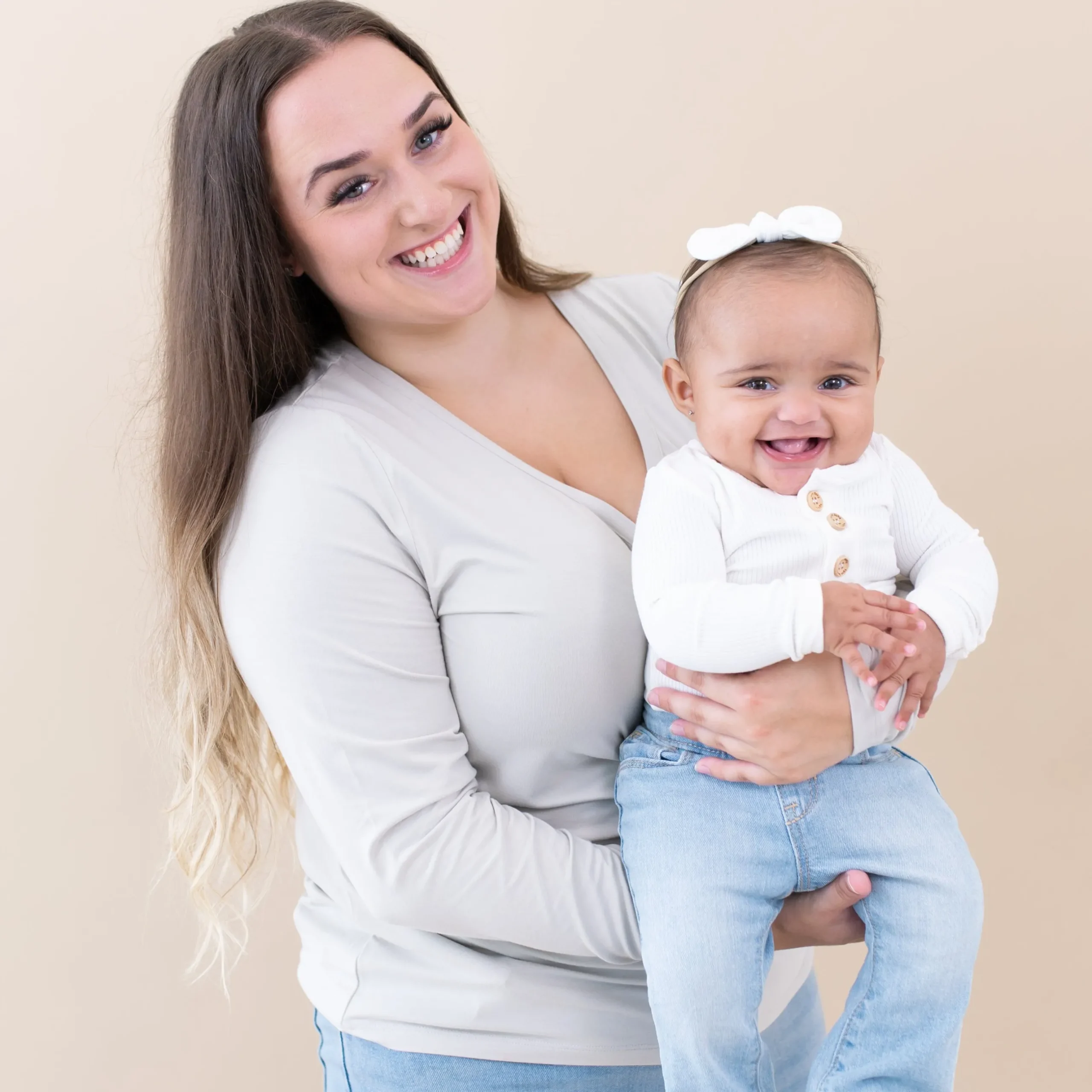 Clearance Kyte Baby Ribbed Long Sleeve Henley Bodysuit in Cloud