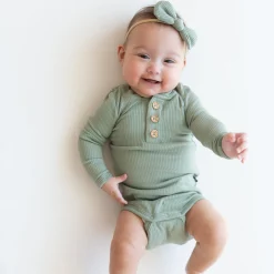 Kyte Baby Ribbed Long Sleeve Henley Bodysuit in Thyme