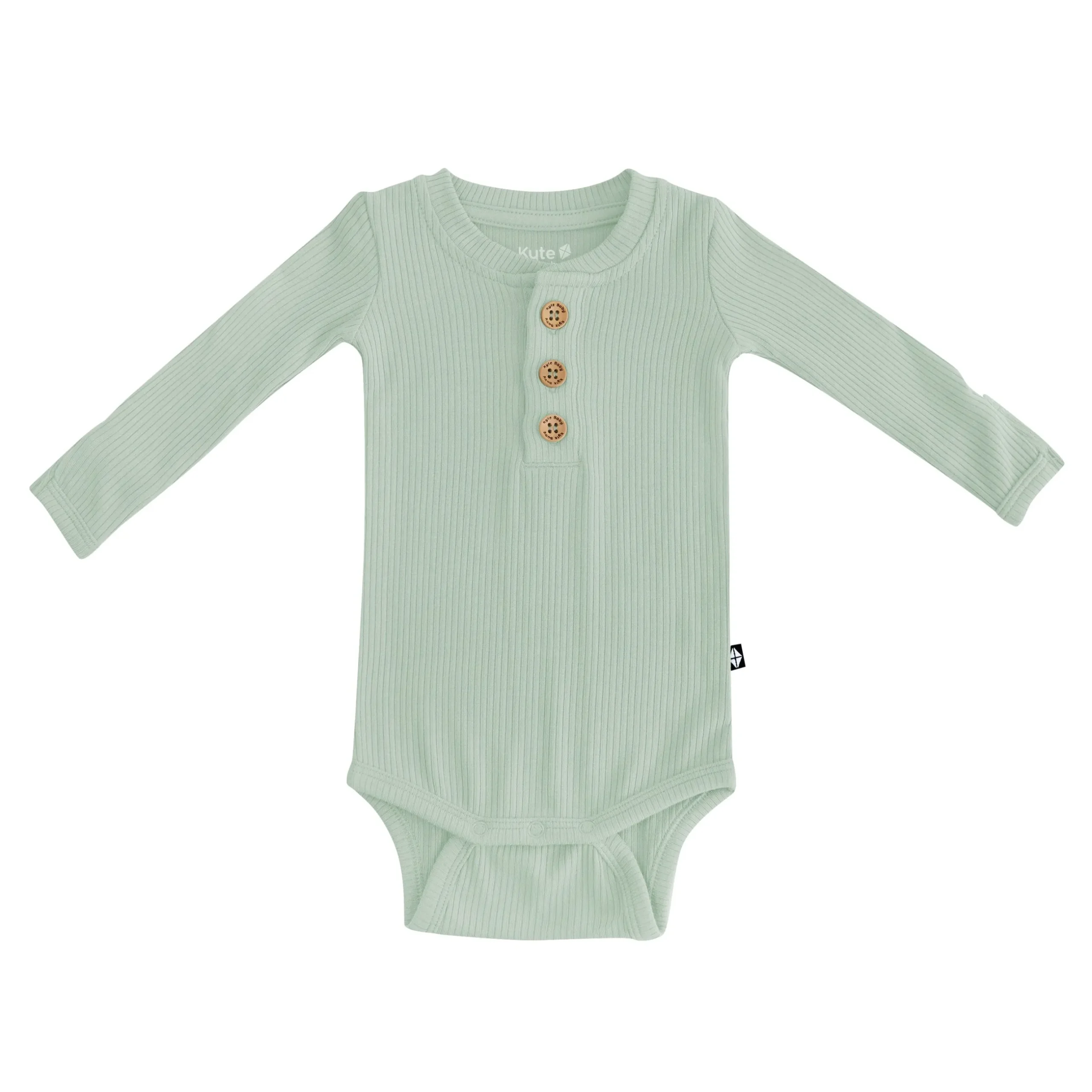 Kyte Baby Ribbed Long Sleeve Henley Bodysuit in Thyme