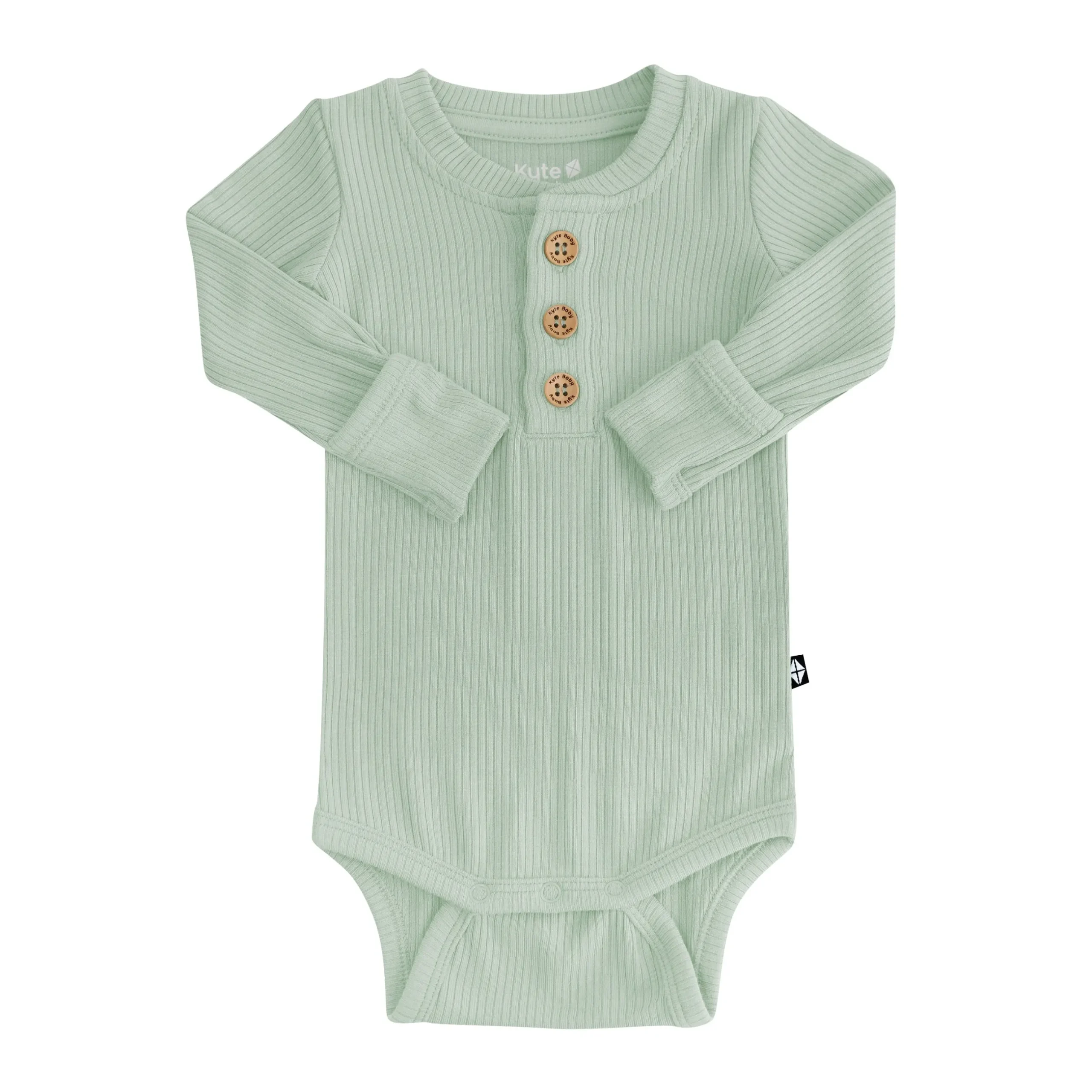 Kyte Baby Ribbed Long Sleeve Henley Bodysuit in Thyme