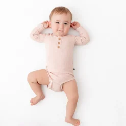 Clearance Kyte Baby Ribbed Long Sleeve Henley Bodysuit in Blush