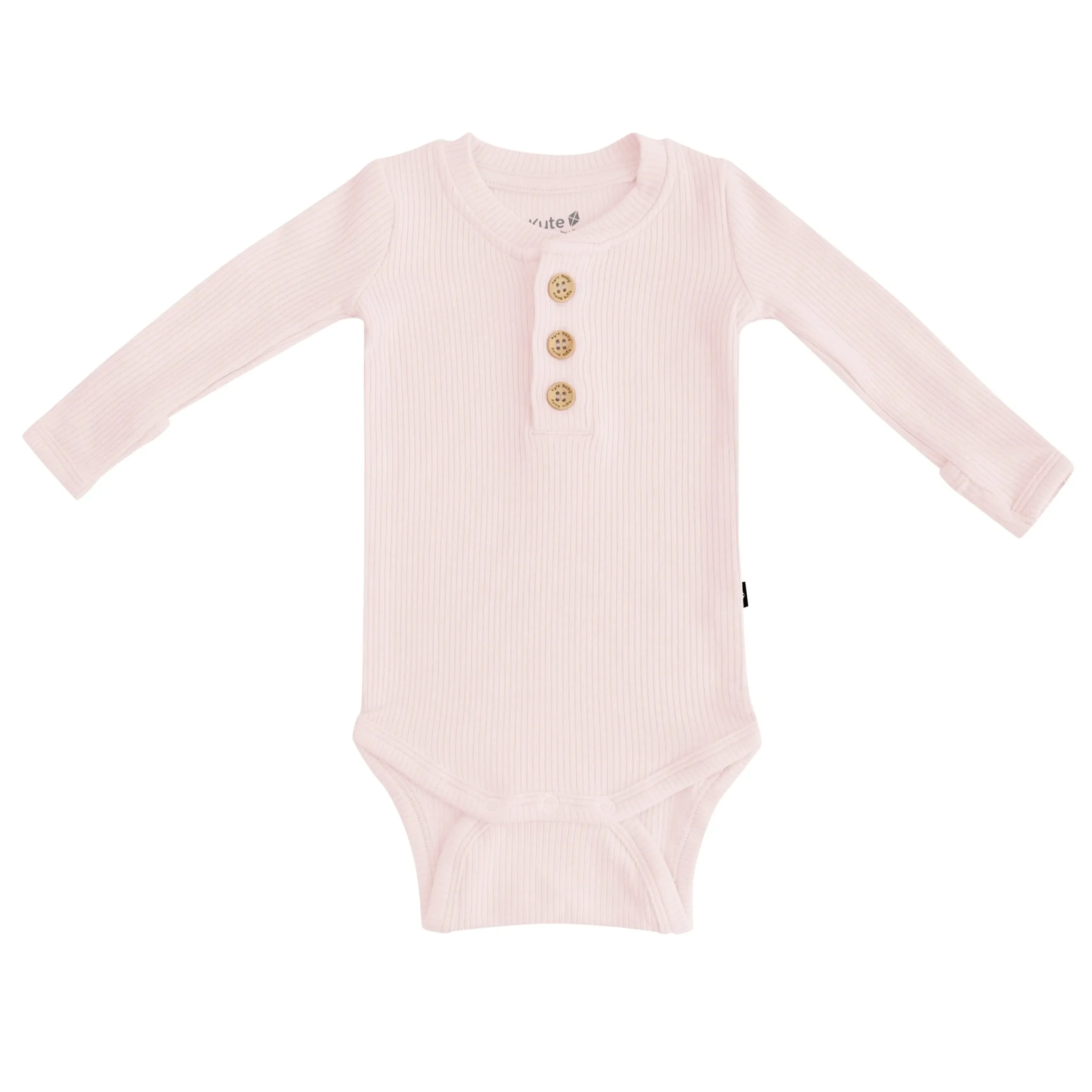 Clearance Kyte Baby Ribbed Long Sleeve Henley Bodysuit in Blush