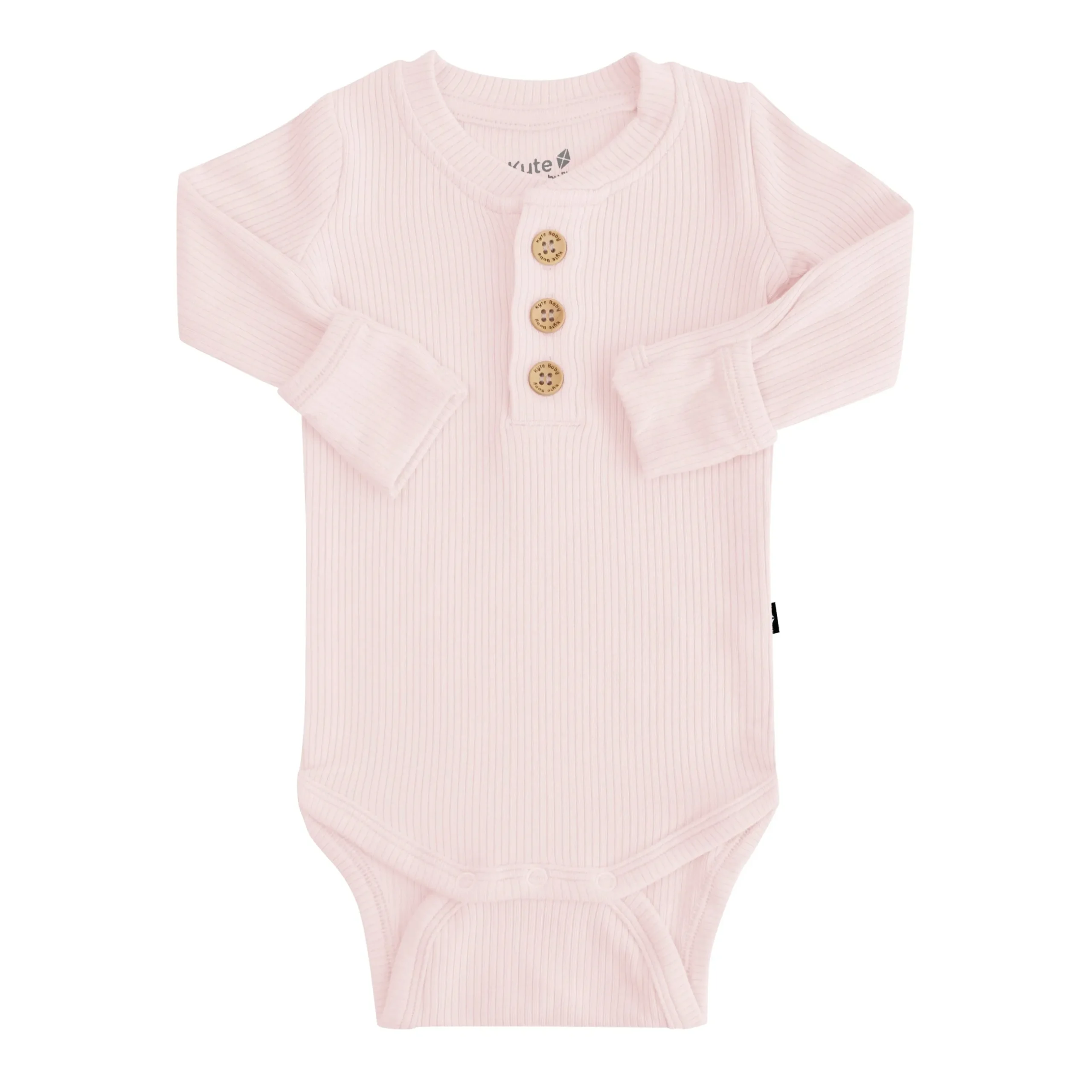 Clearance Kyte Baby Ribbed Long Sleeve Henley Bodysuit in Blush