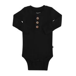 Discount Kyte Baby Ribbed Long Sleeve Henley Bodysuit in Midnight