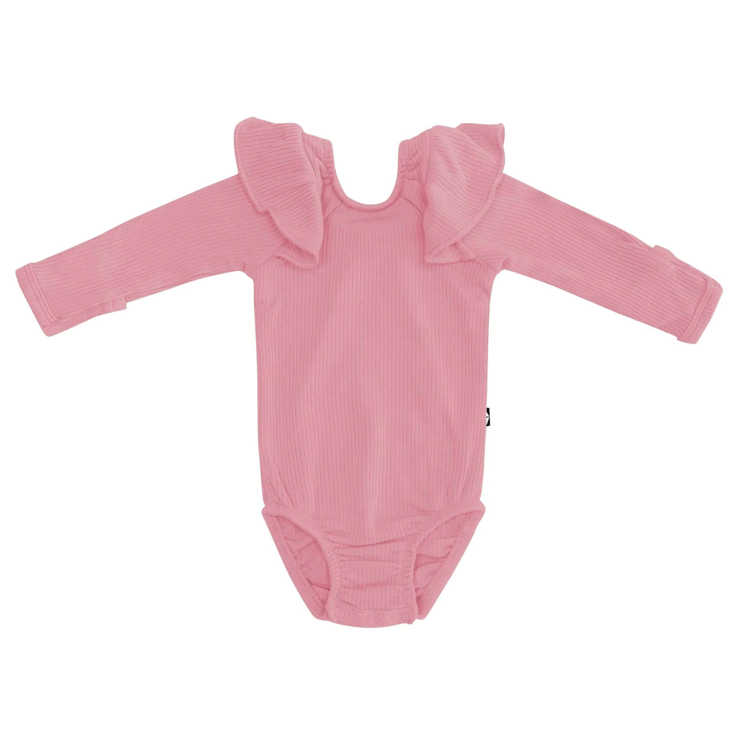 New Kyte Baby Ribbed Long Sleeve Ruffle Leotard in Apple Blossom