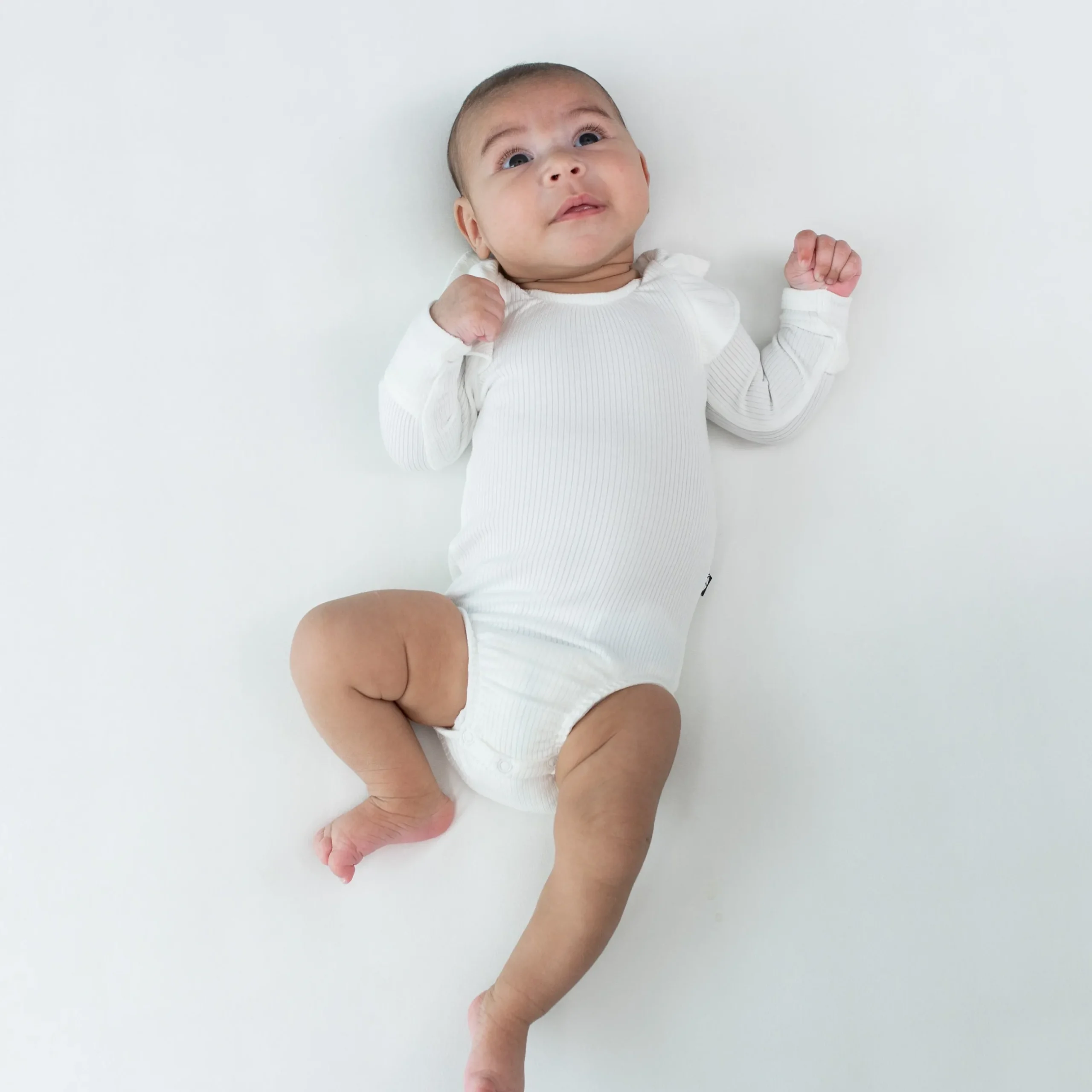 Best Kyte Baby Ribbed Long Sleeve Ruffle Leotard in Cloud