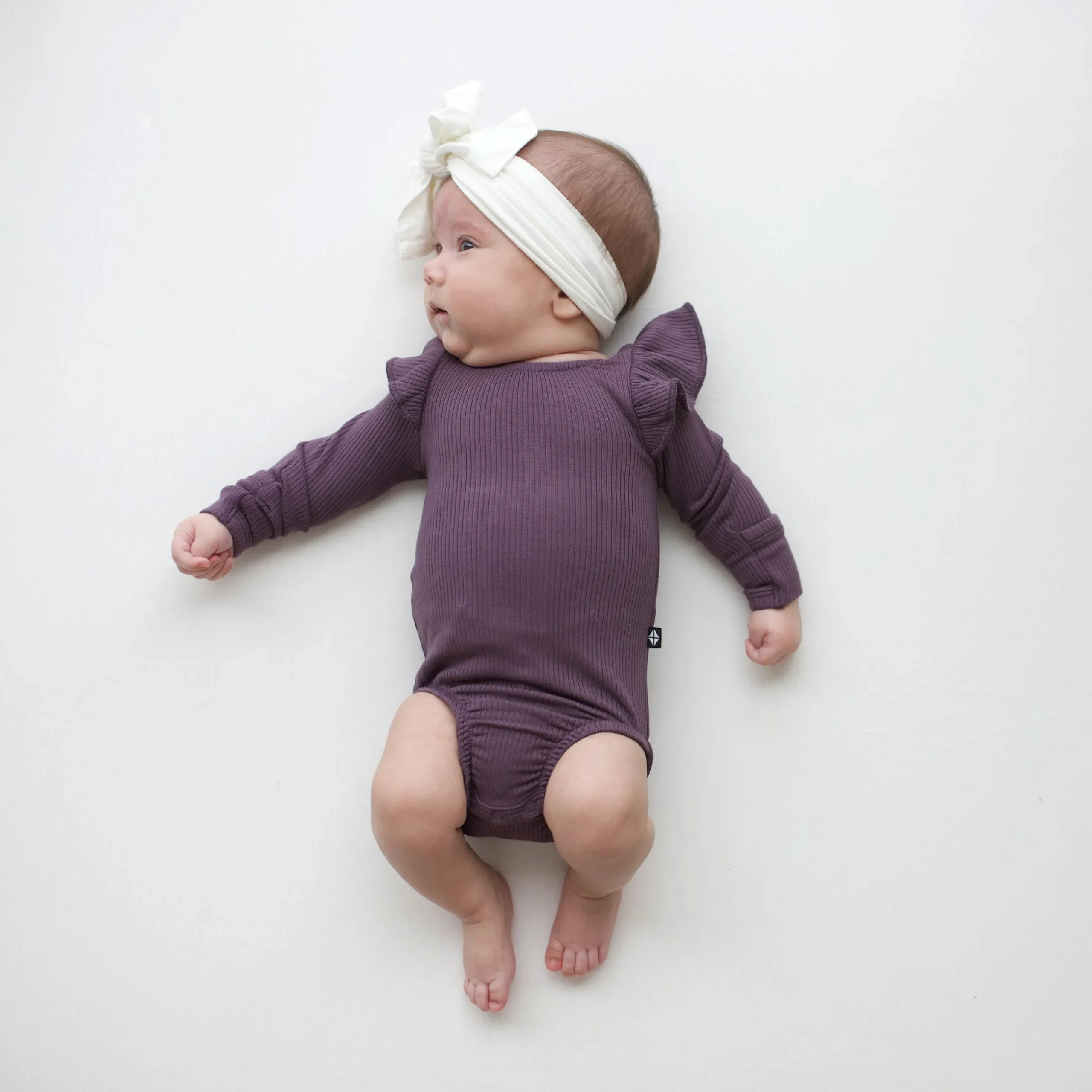 Hot Kyte Baby Ribbed Long Sleeve Ruffle Leotard in Currant