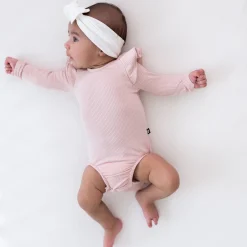 Best Kyte Baby Ribbed Long Sleeve Ruffle Leotard in Blush