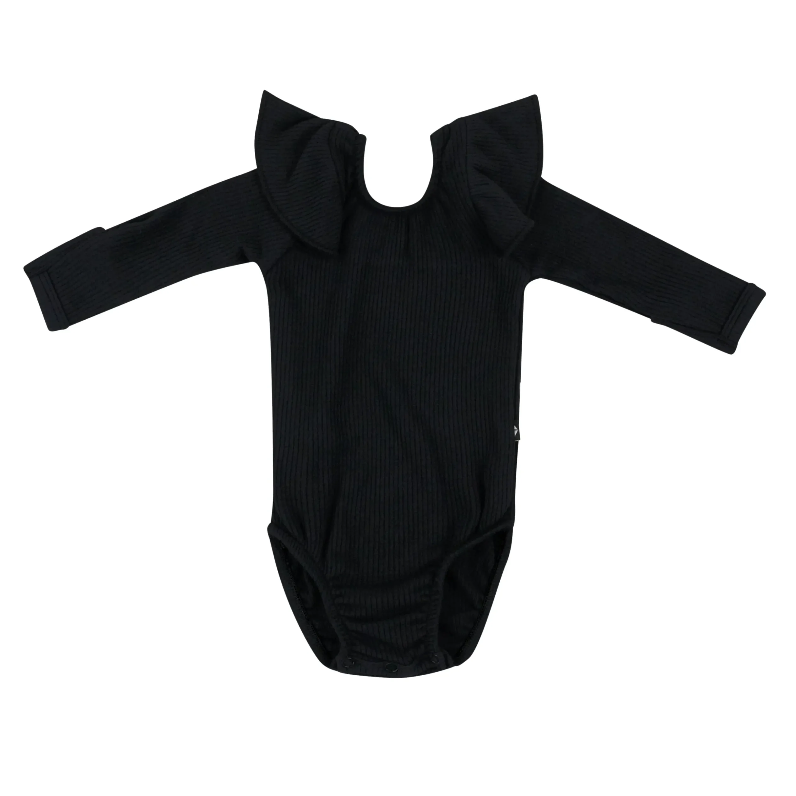 Kyte Baby Ribbed Long Sleeve Ruffle Leotard in Midnight