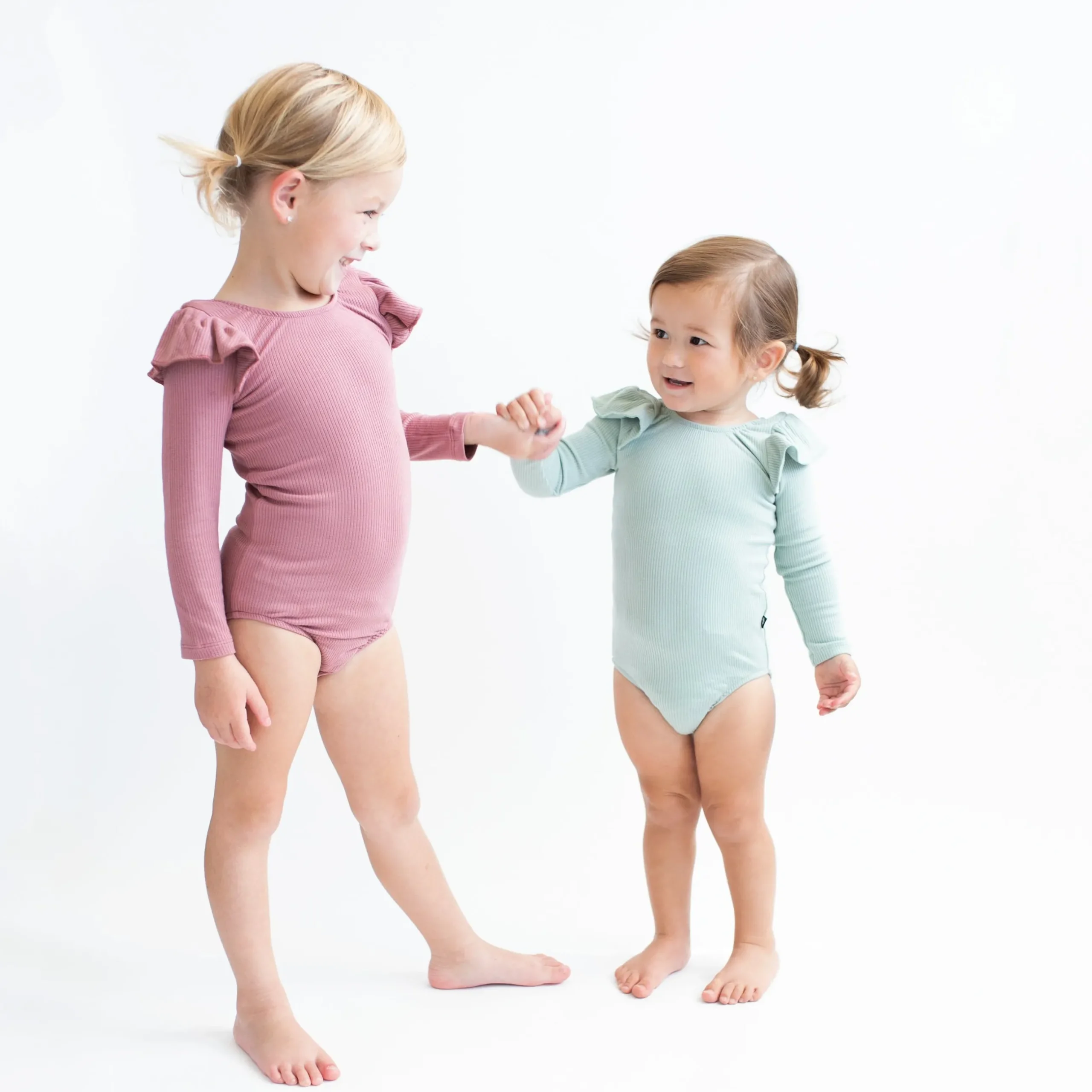 Outlet Kyte Baby Ribbed Long Sleeve Ruffle Leotard in Sage