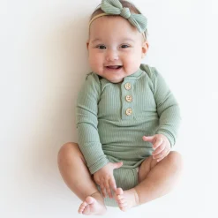 Hot Kyte Baby Ribbed Nylon Bow in Thyme