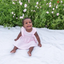 New Kyte Baby Ribbed Peplum Dress Set in Sakura