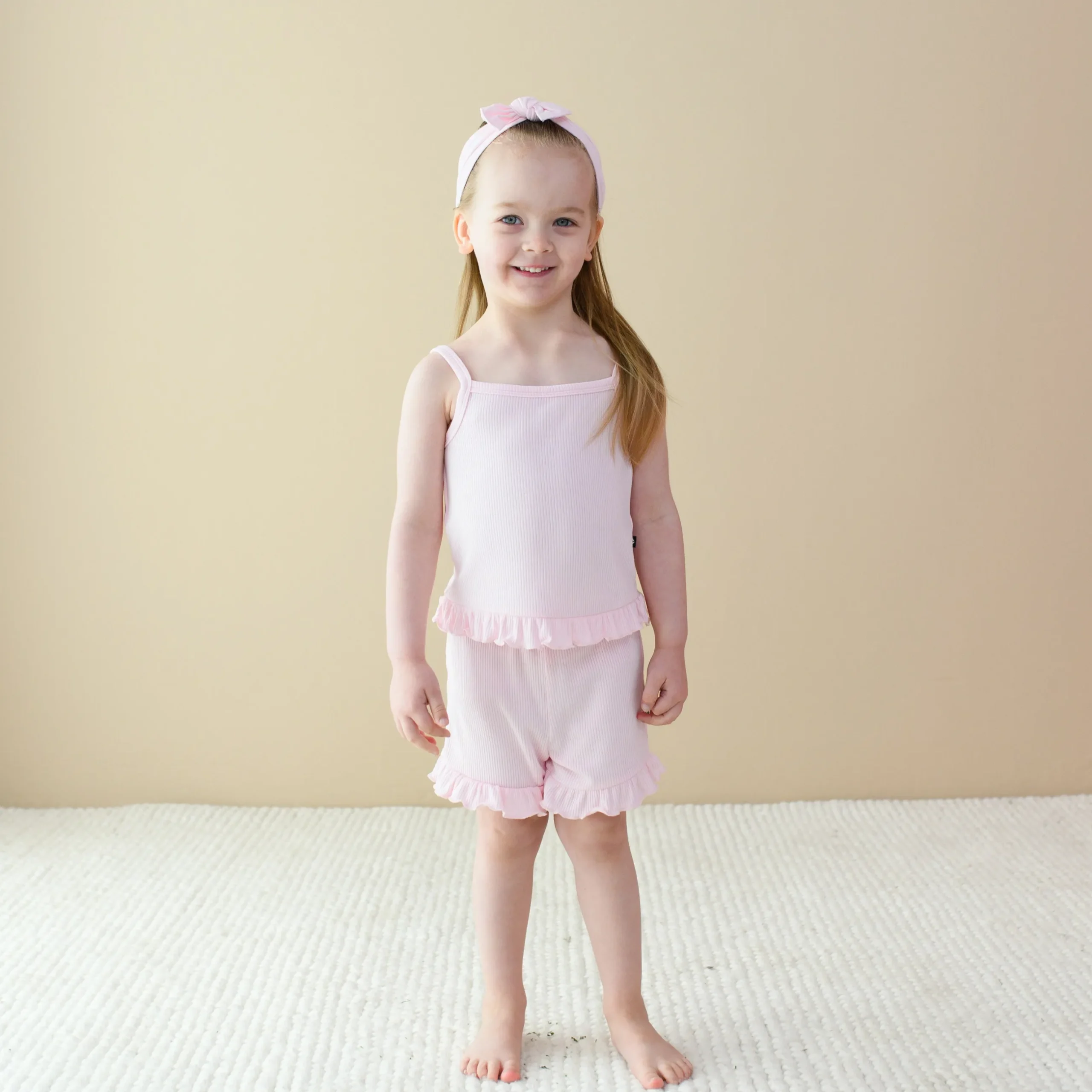 Kyte Baby Ribbed Ruffle Tank Set in Sakura