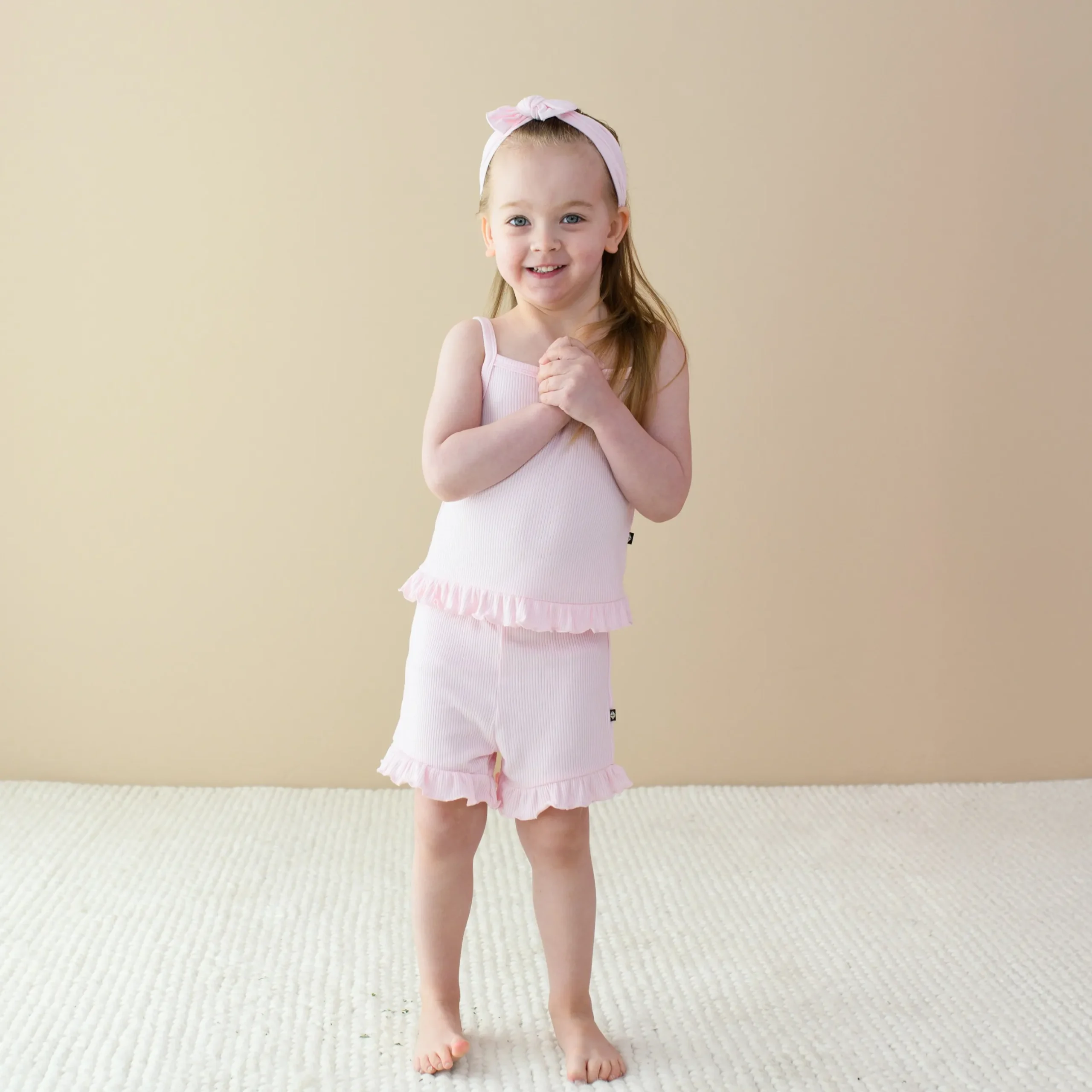 Kyte Baby Ribbed Ruffle Tank Set in Sakura