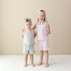 Clearance Kyte Baby Ribbed Ruffle Tank Set in Oat