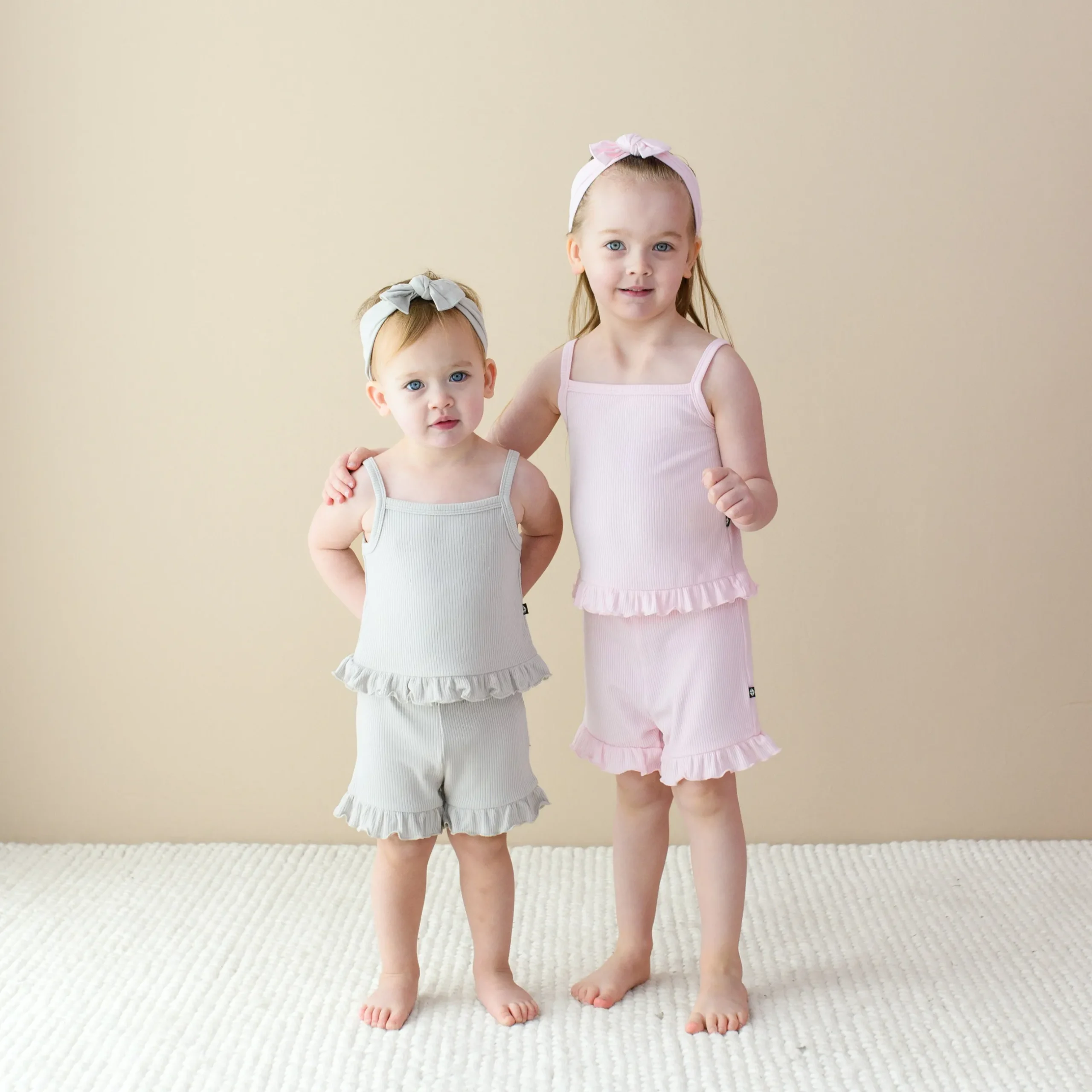 Clearance Kyte Baby Ribbed Ruffle Tank Set in Oat
