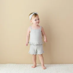 Clearance Kyte Baby Ribbed Ruffle Tank Set in Oat